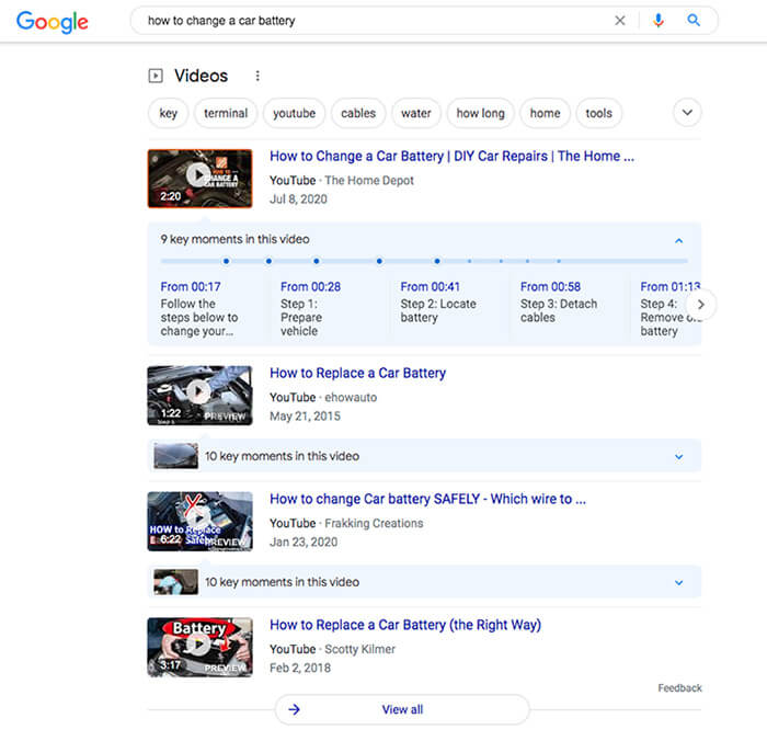 Video results for the query "how to change a car battery."