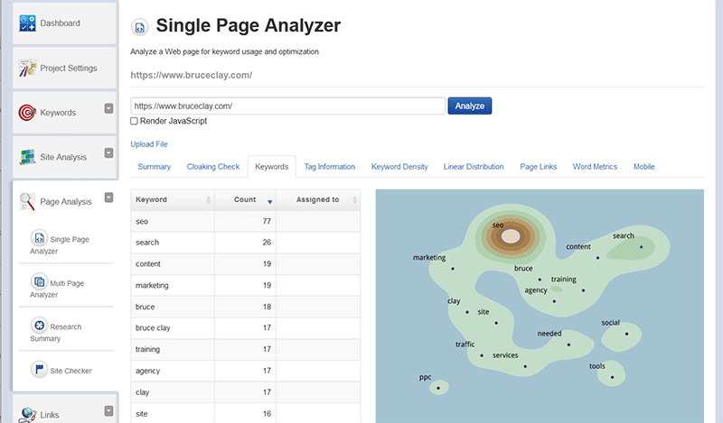 Single Page Analyzer tool in the Bruce Clay SEOToolSet.