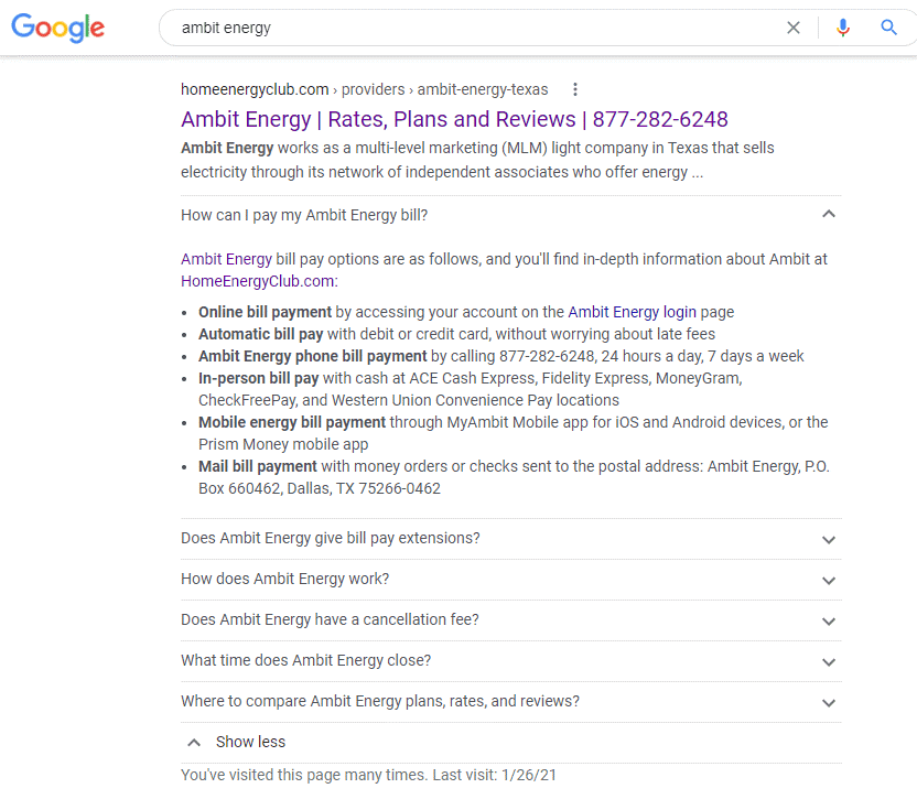 Example of FAQ featured snippet in Google.