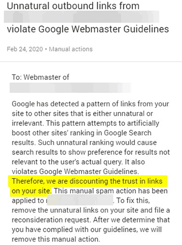 Manual action message from Google, originally published on Search Engine Journal.