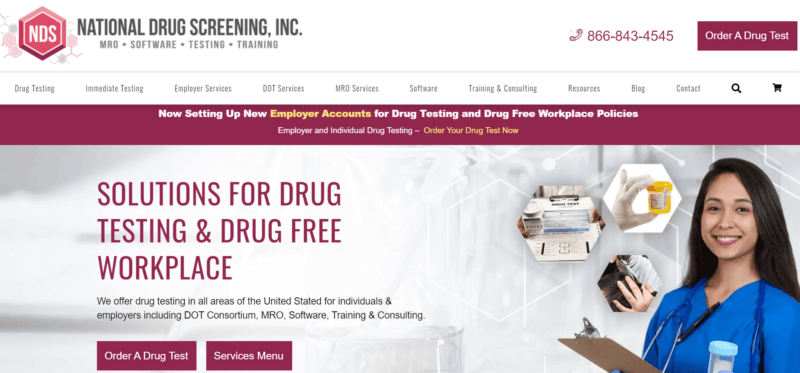 NationalDrugScreening.com homepage of new site.