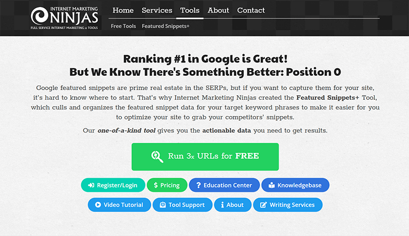 Screenshot of Featured Snippets+ tool from Internet Marketing Ninjas.
