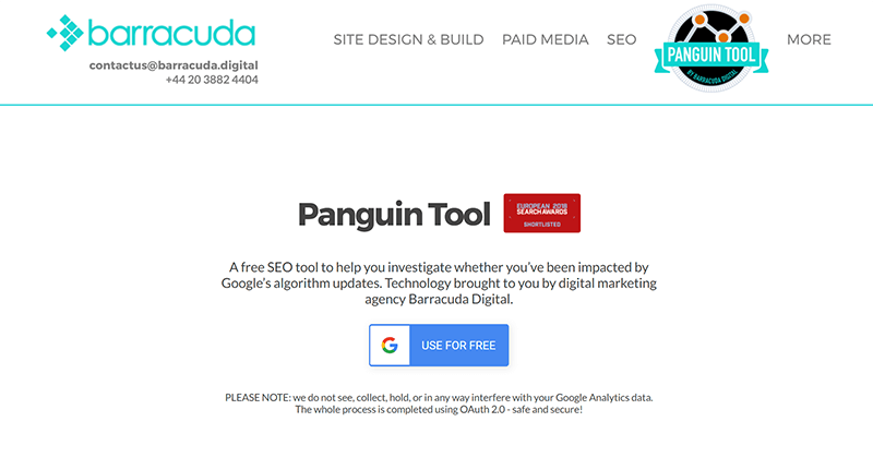 Screenshot of Panguin tool homepage.