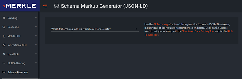 Screenshot of Schema Markup Generator (JSON-LD) homepage.