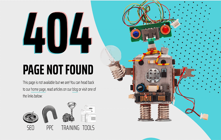 Screenshot of a custom 404 page at BruceClay.com.