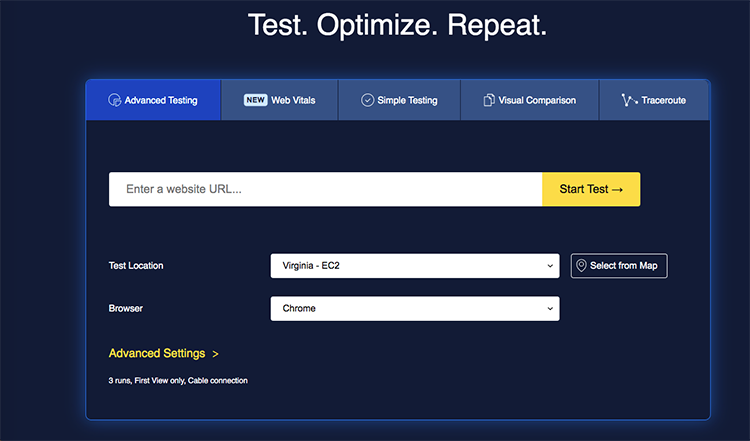 Screenshot of WebPageTest.org.