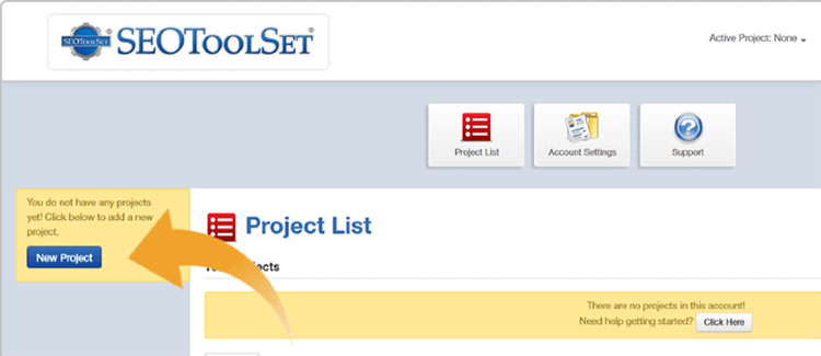 SEOToolSet screenshot showing where to start a new project.