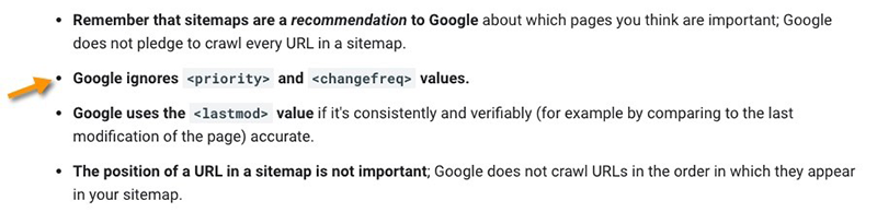 Screenshot of Google's general sitemap guidelines.