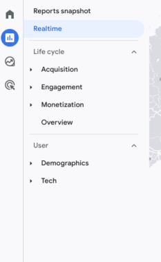 Realtime report menu in GA4.