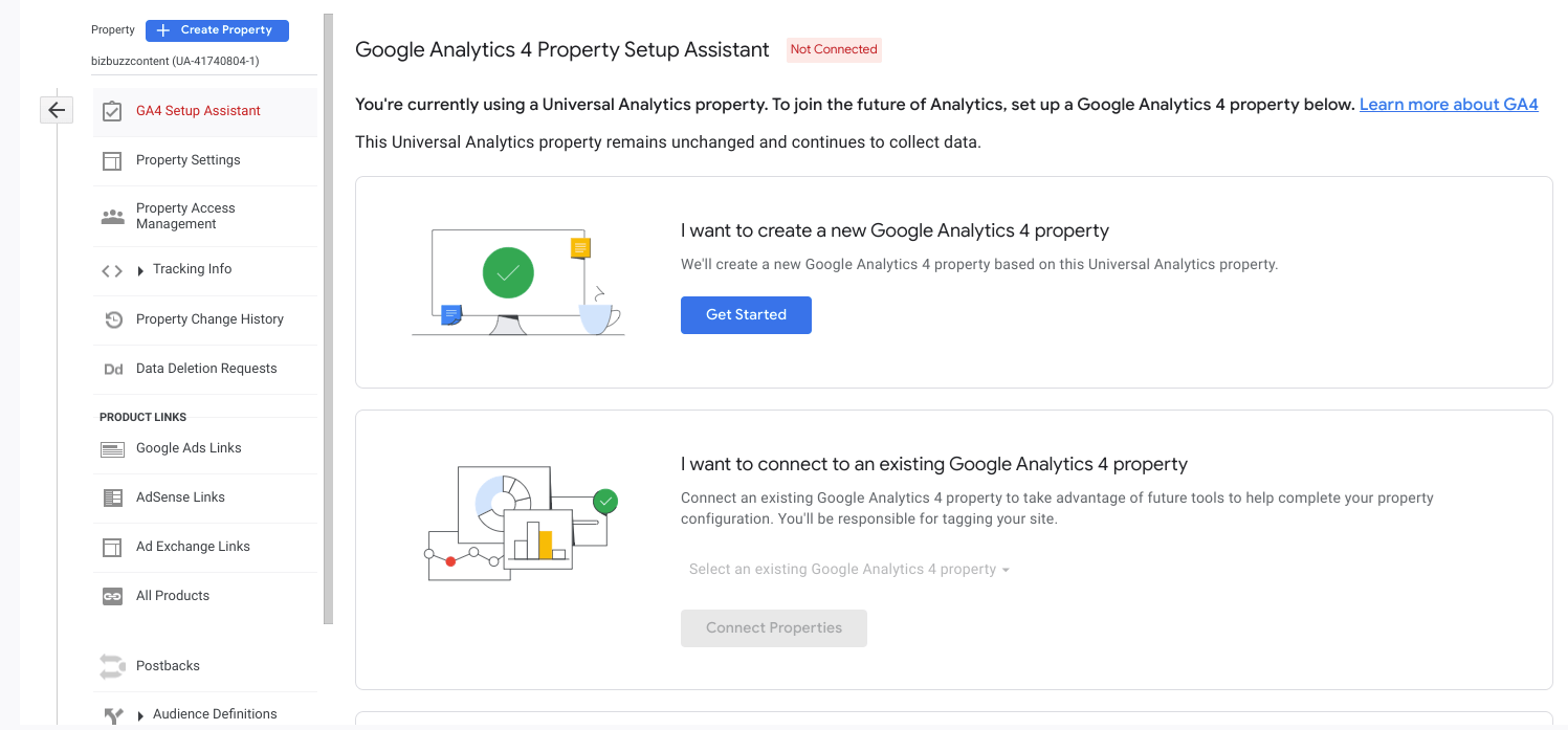 Screenshot of GA4 Setup Assistant.