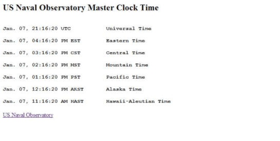 US Naval Observatory Master Clock Time table.