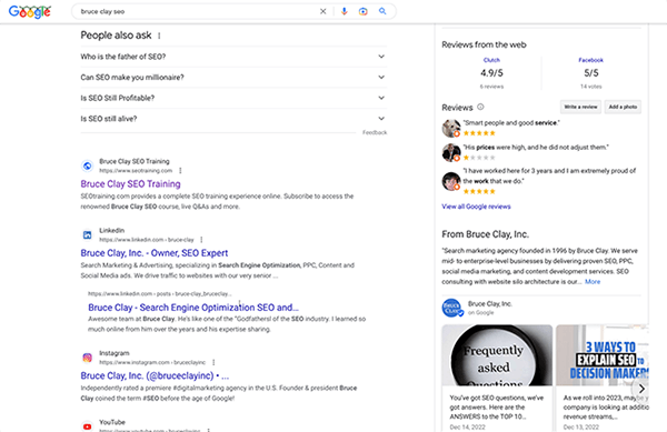 Search results for the query “Bruce Clay SEO.”