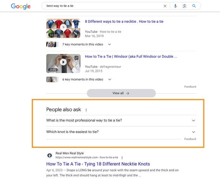Example of “People also ask” section in the Google Search results.