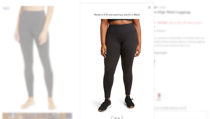 Nordstrom product page with the ability to toggle between body types.