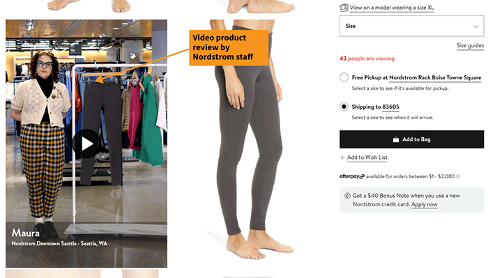 Nordstrom product page with video product review included.