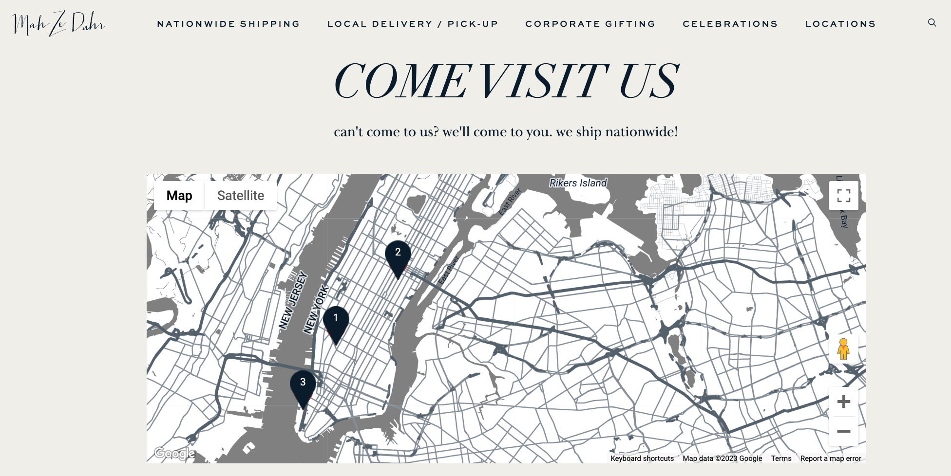 Interactive map on Mah-Ze-Dahr Bakery website.