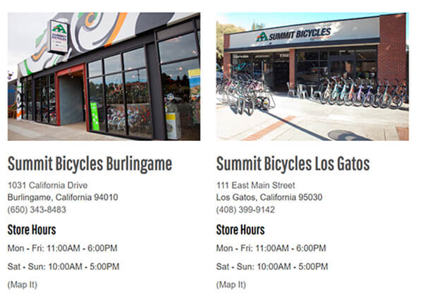 Exterior photos on Summit Bicycles location page.