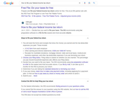 FAQ rich result example optimized with links.