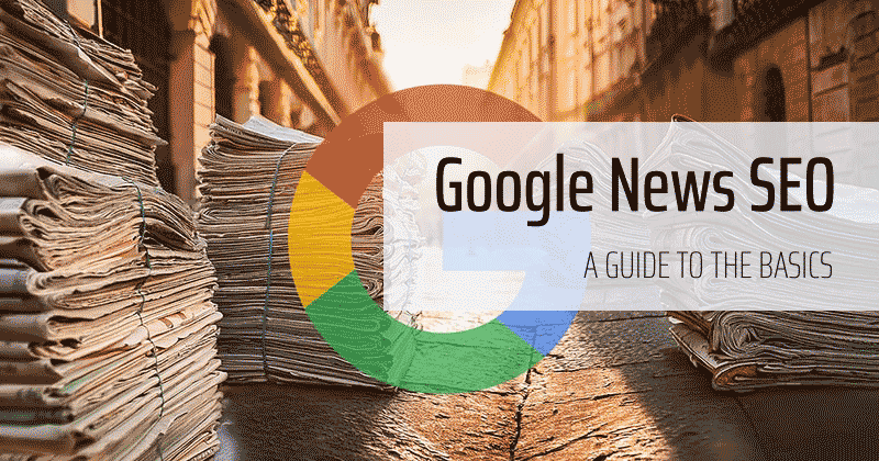 stacks of newspapers lay in a city street. Google logo appears in center of the image.