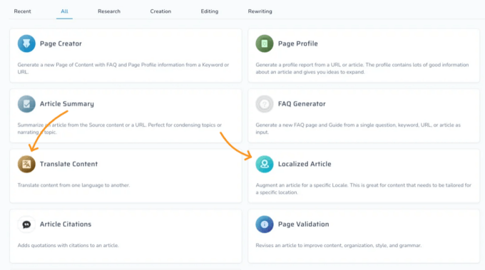 prewriterai tools dashboard view.