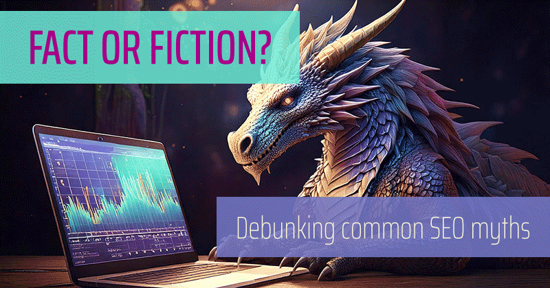 A mythical dragon reviewing analytics on a laptop.