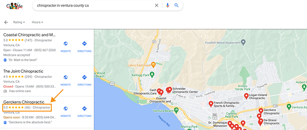 Ratings for a chiropractor in Ventura County, CA.