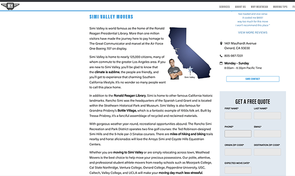 Simi Valley Movers location page.