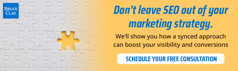 Image showing a puzzle with one piece missing, text overlay "Don't leave SEO out of your marketing strategy, schedule your free consultation."