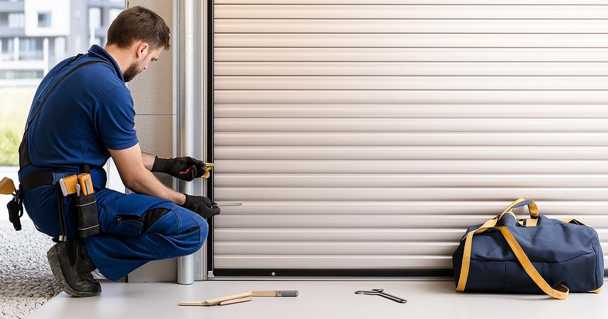 technician installing a garage door.