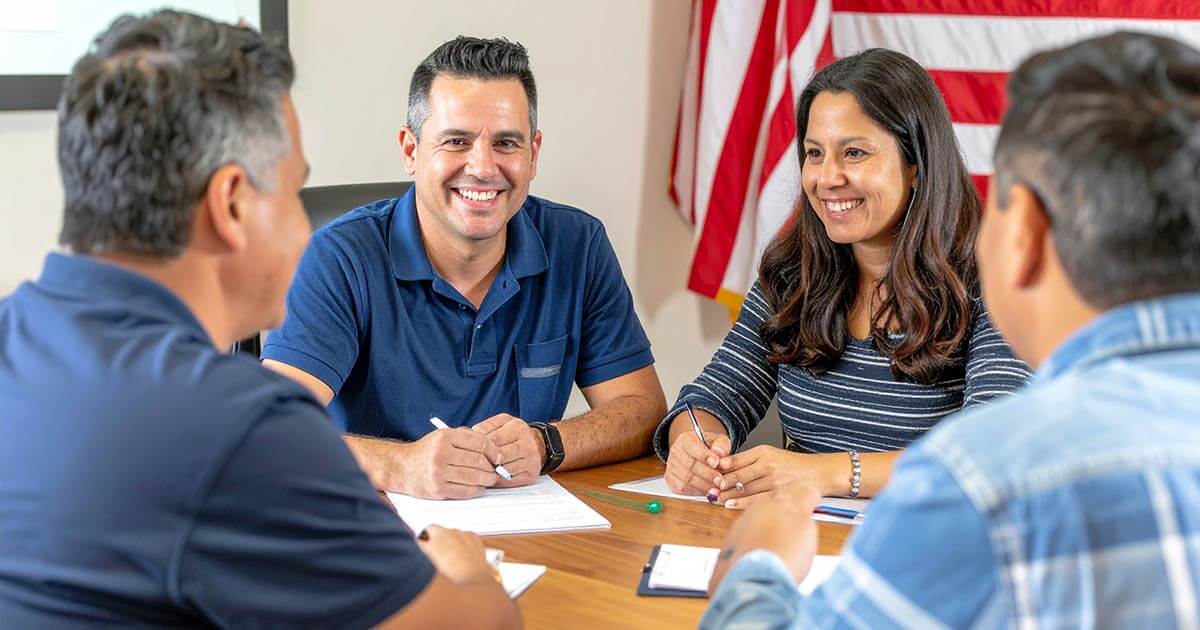Latino family meeting with immigration attorney.
