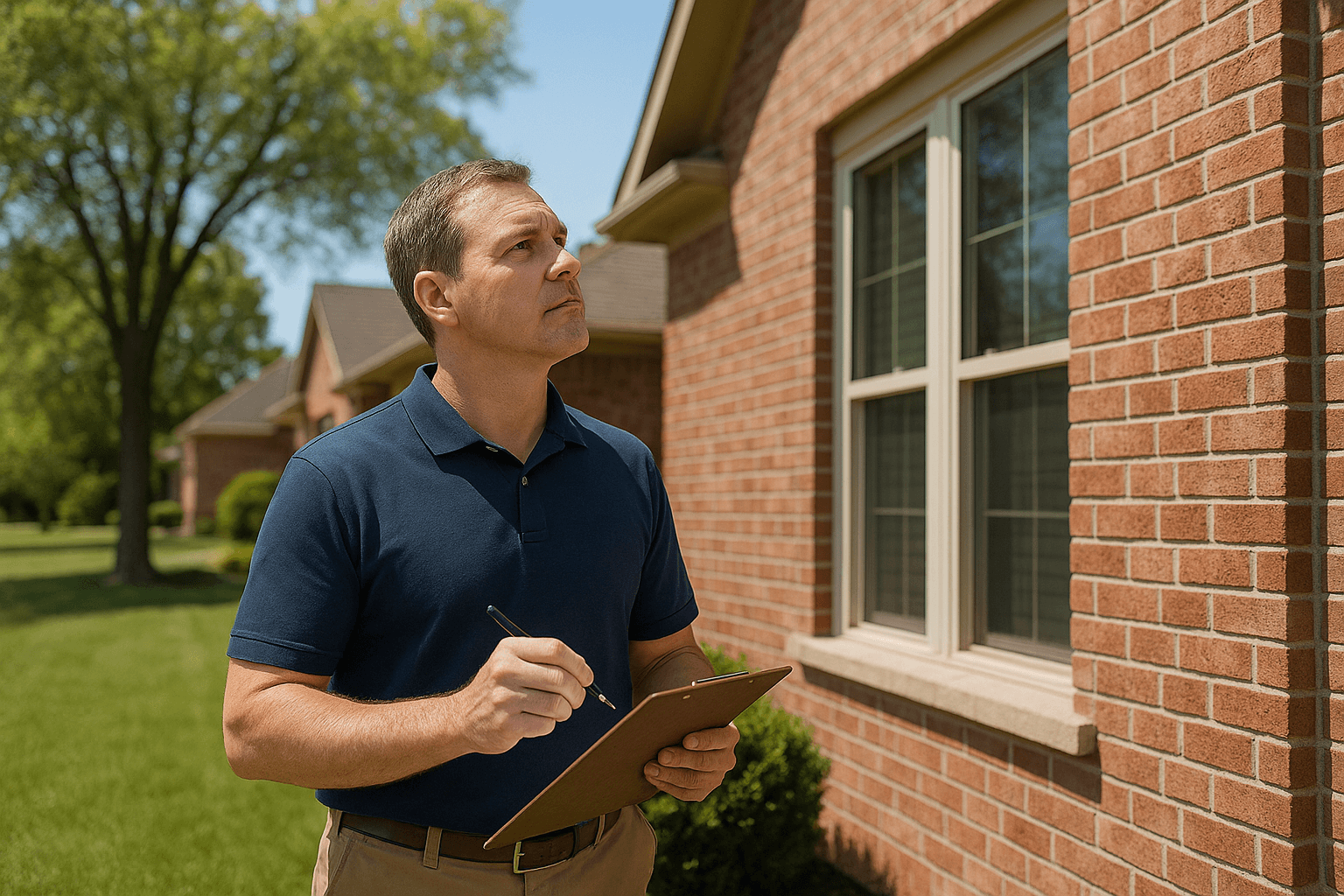 man holding a clipboard appraising a home.