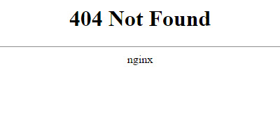 A simple, minimalist web browser page displaying a standard white background with black text reading "404 Not Found" and "nginx" underneath.
